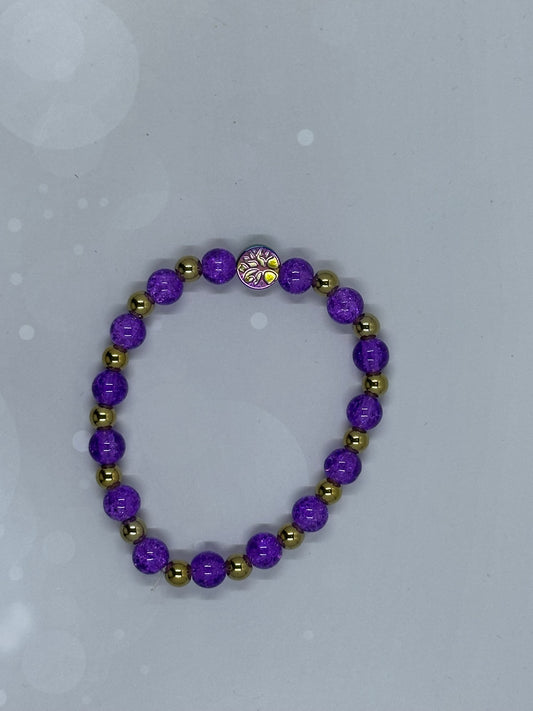 Purple Crackle Quartz (8mm) & Gold Hematite (6mm) Bracelet – Lotus Charm Healing Jewelry