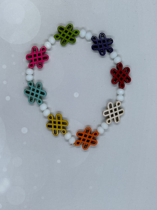 Rainbow Endless Knot Bracelet with White Beads – Boho Stretch Jewelry