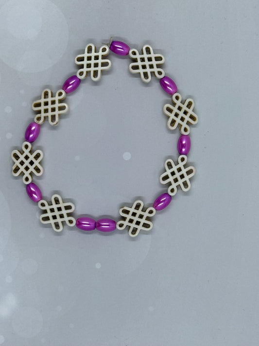 Ivory Endless Knot Bracelet with Purple Oval Beads – Stretch Fit