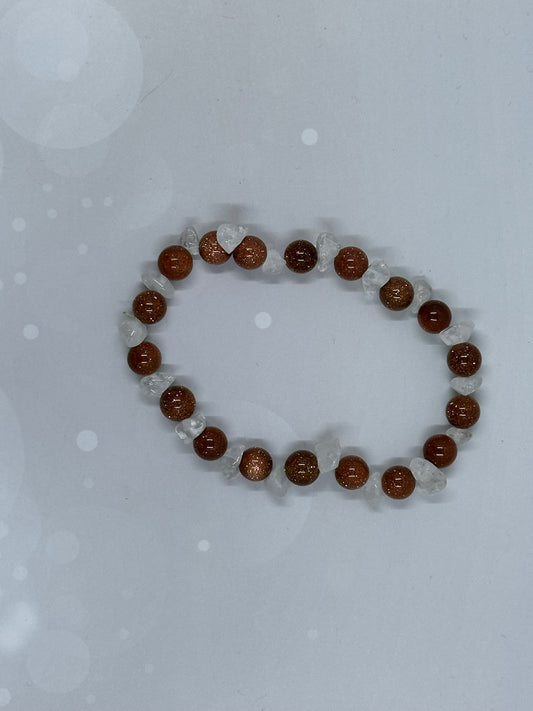 Goldstone (8mm)and Clear Quartz Healing Bracelet – Handmade Energy Jewelry