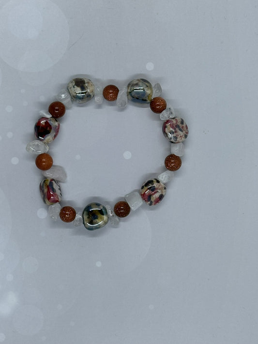 Colorful Jasper, Goldstone & Clear Quartz Bracelet – Natural Gemstone Healing Jewelry