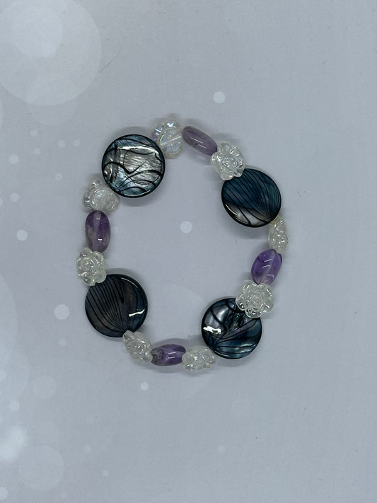 Abalone Shell, Amethyst & Crystal Rose Bracelet – Ocean & Spirit Healing Jewelry