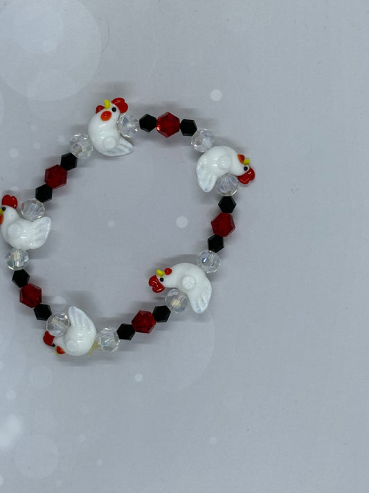 Whimsical Chicken Beaded Bracelet – Farmhouse Charm Jewelry