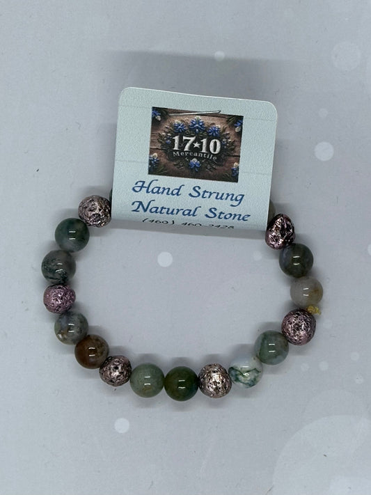 Agate (8mm) & Metallic Lava Stone Bracelet – Handmade Healing Jewelry