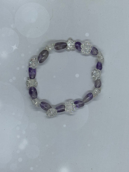 Small Crystal Rose & Amethyst Bracelet – Love, Clarity & Peace