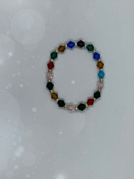 Handmade Multicolor Crystal Beaded Stretch Bracelet – Vibrant Faceted Glass Jewelry