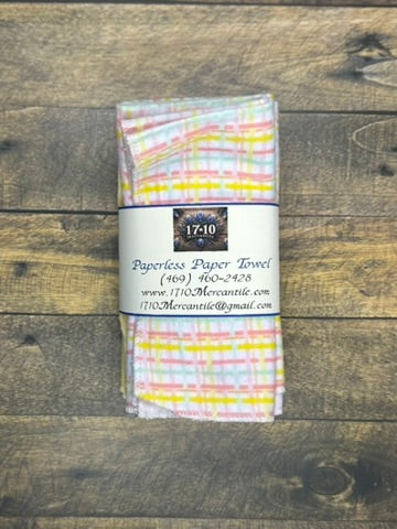 Reusable Paperless Paper Towels – Pastel Plaid & Yellow | Eco-Friendly Cloth Towels