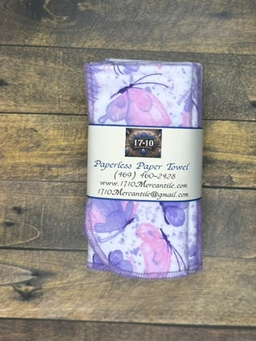 Reusable Paperless Paper Towels – Eco-Friendly Cloth Towels | Purple Check & Butterfly Prints | Sustainable Kitchen Essentials by 1710 Mercantile