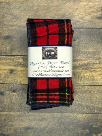 Reusable Paperless Paper Towels – Red Plaid, Black & Solid Red Cotton Flannel Set | Eco-Friendly Unpaper Towels