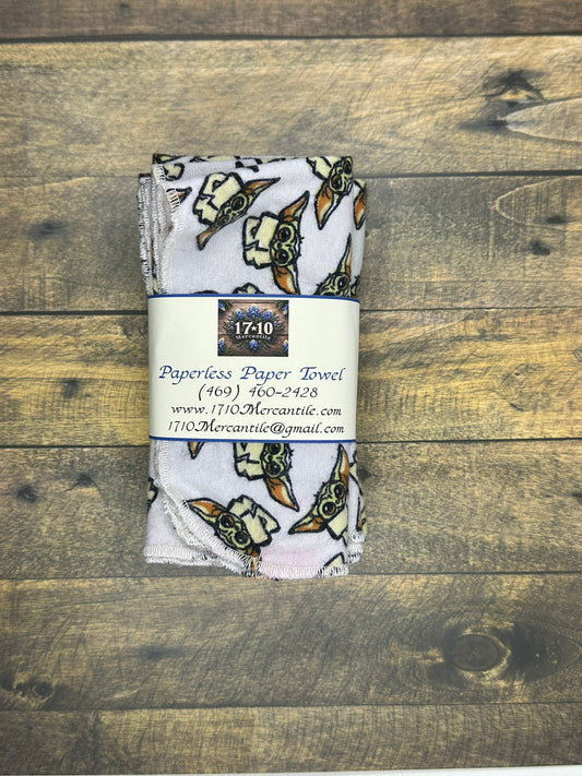 Reusable Paperless Paper Towels – Baby Grogu, Eco-Friendly Flannel Cloths