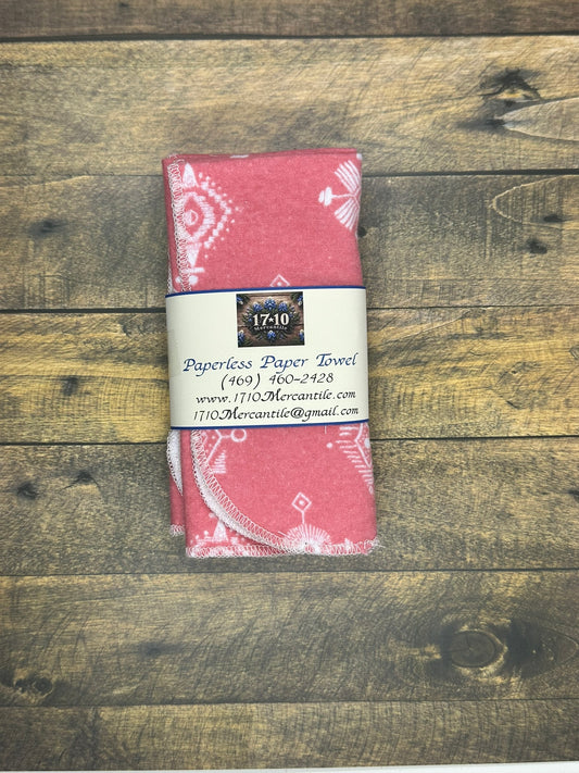 Reusable Paperless Paper Towels – Peach with White Print Cotton Flannel Set | Eco-Friendly Unpaper Towels