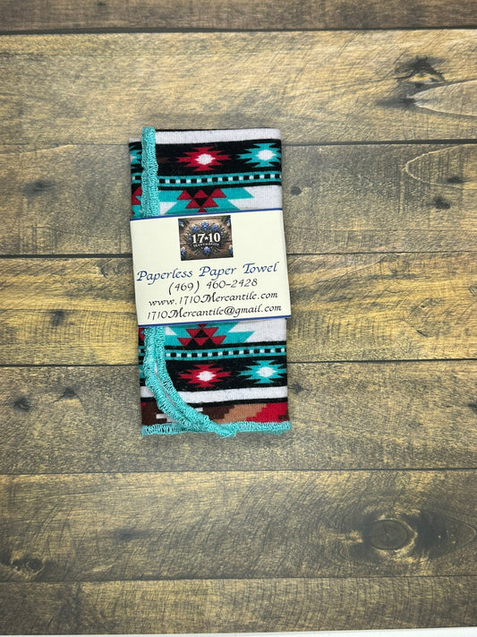 Reusable Paperless Paper Towels – Southwest Aztec Print & Solid Colors, Eco-Friendly Cloth Towels