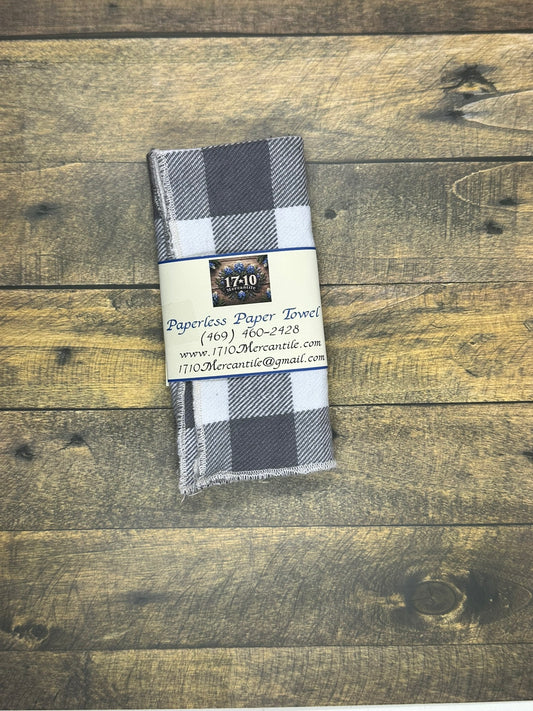 Reusable Paperless Paper Towels – Grey & White Buffalo Plaid Cotton Flannel Set | Eco-Friendly Unpaper Towels